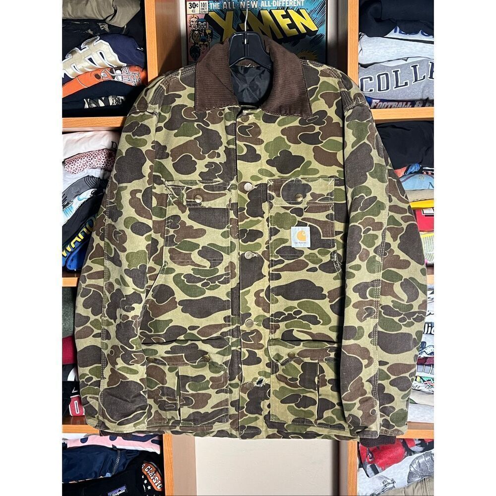 Vintage 80s Carhartt Men’s CQ103 Canvas Camo Duck Hunting Jacket USA XL